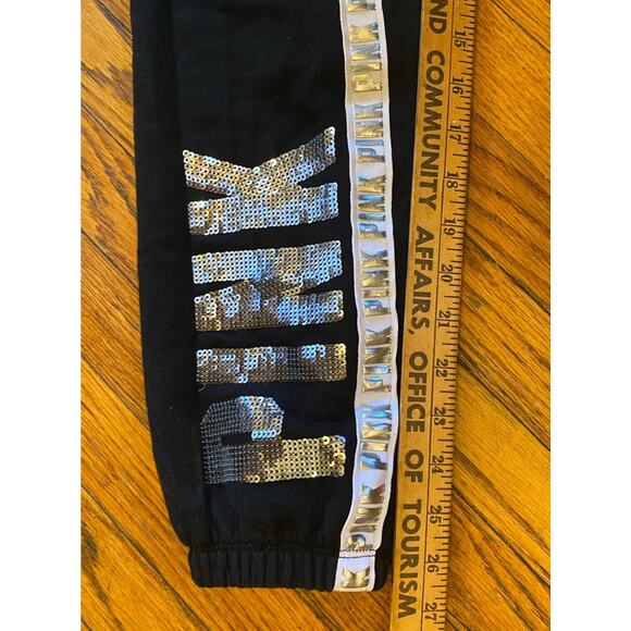 Victoria’s Secret PINK Black Silver Sequin Bling Logo Classic Sweatpants Size S - Picture 9 of 10